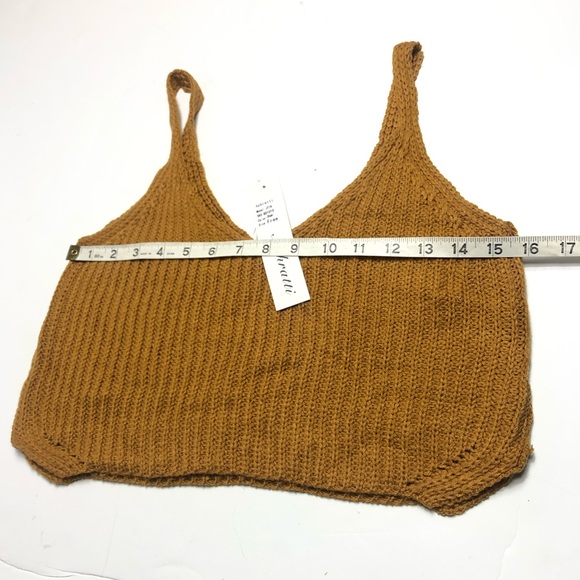 Spaghetti Strap Crop Knit gold Yellow Cami Top Free size - Picture 7 of 11